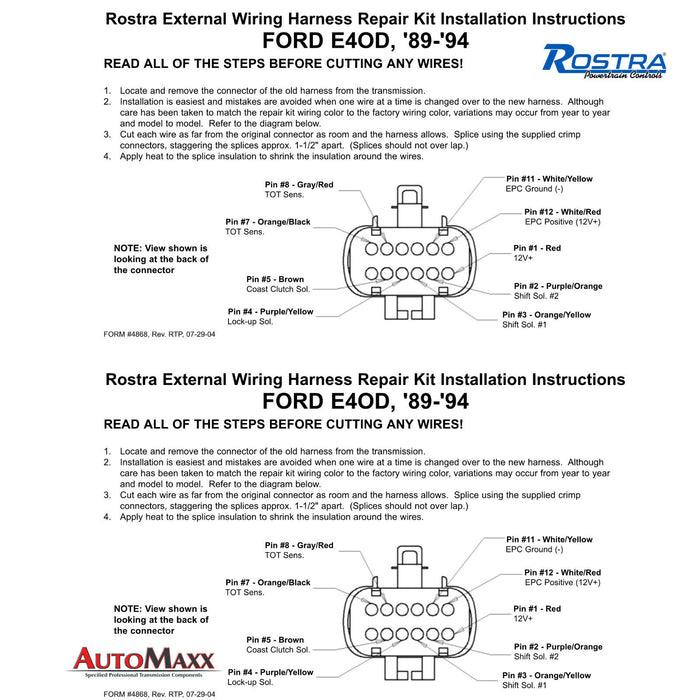 thumbnail image 2 of Heavy Duty Solenoid Wire Harness Repair Kit For 1989-1994 Ford E4OD Transmission | Replaces 350-0066, 36995 2 of 11