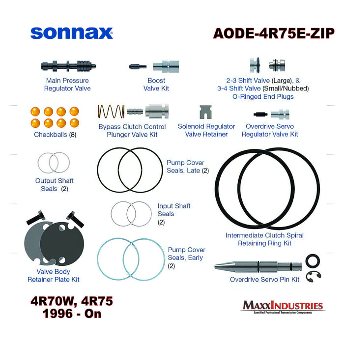 Sonnax AODE-4R75E-ZIP Transmission Zip Kit 4R70W 4R75E 4R75W Transmissions 96-18