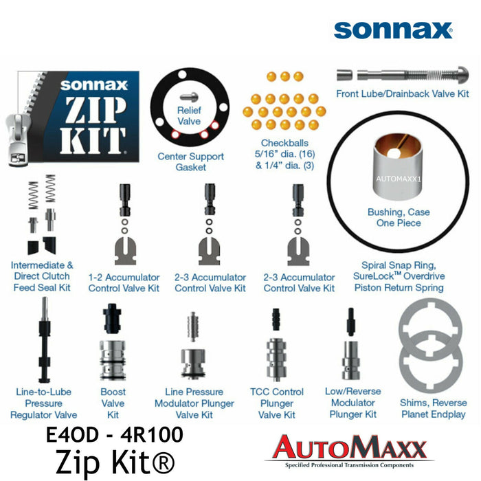 Ford E4OD-4R100-ZIP Kit from Sonnax fits Gas and Diesel Transmission 1989-up