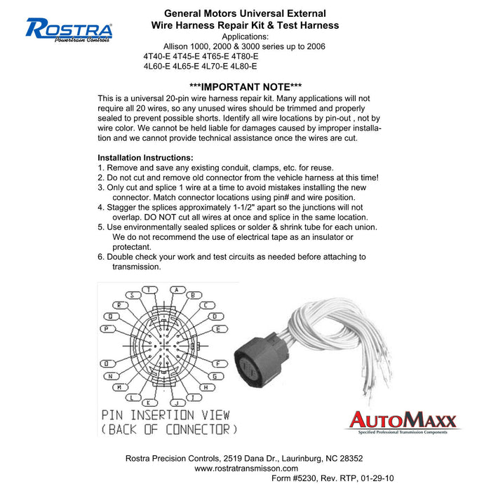 GM Transmission External Wiring Harness Repair Kit from Rostra