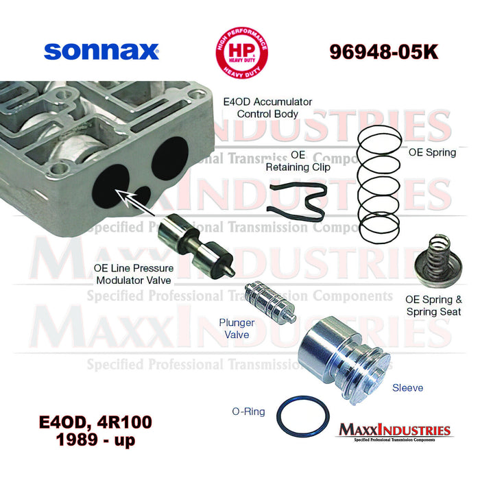 Sonnax 96948-05K Line Pressure Modulator Plunger Valve Kit, for 4R100 E4OD AX4N