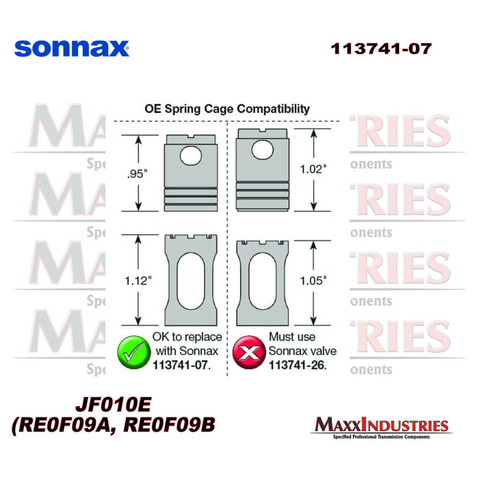 JF010E RE0F09A F09B CVT Oversized Pump Flow Control Valve Sonnax 113741-07