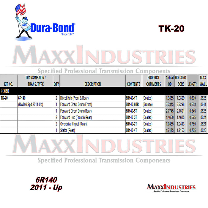 fits Ford 6R140 Transmission High Performance Bushing Kit Dura-Bond USA TK-20
